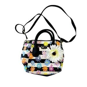 Betsey Johnson Y2K Colorful black and white striped purse with flower